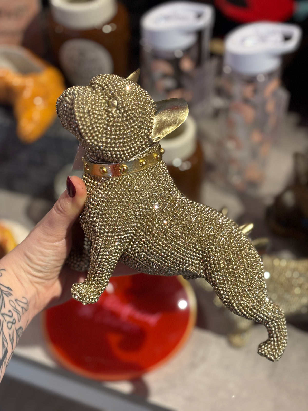 Bouledogue français doré en strass