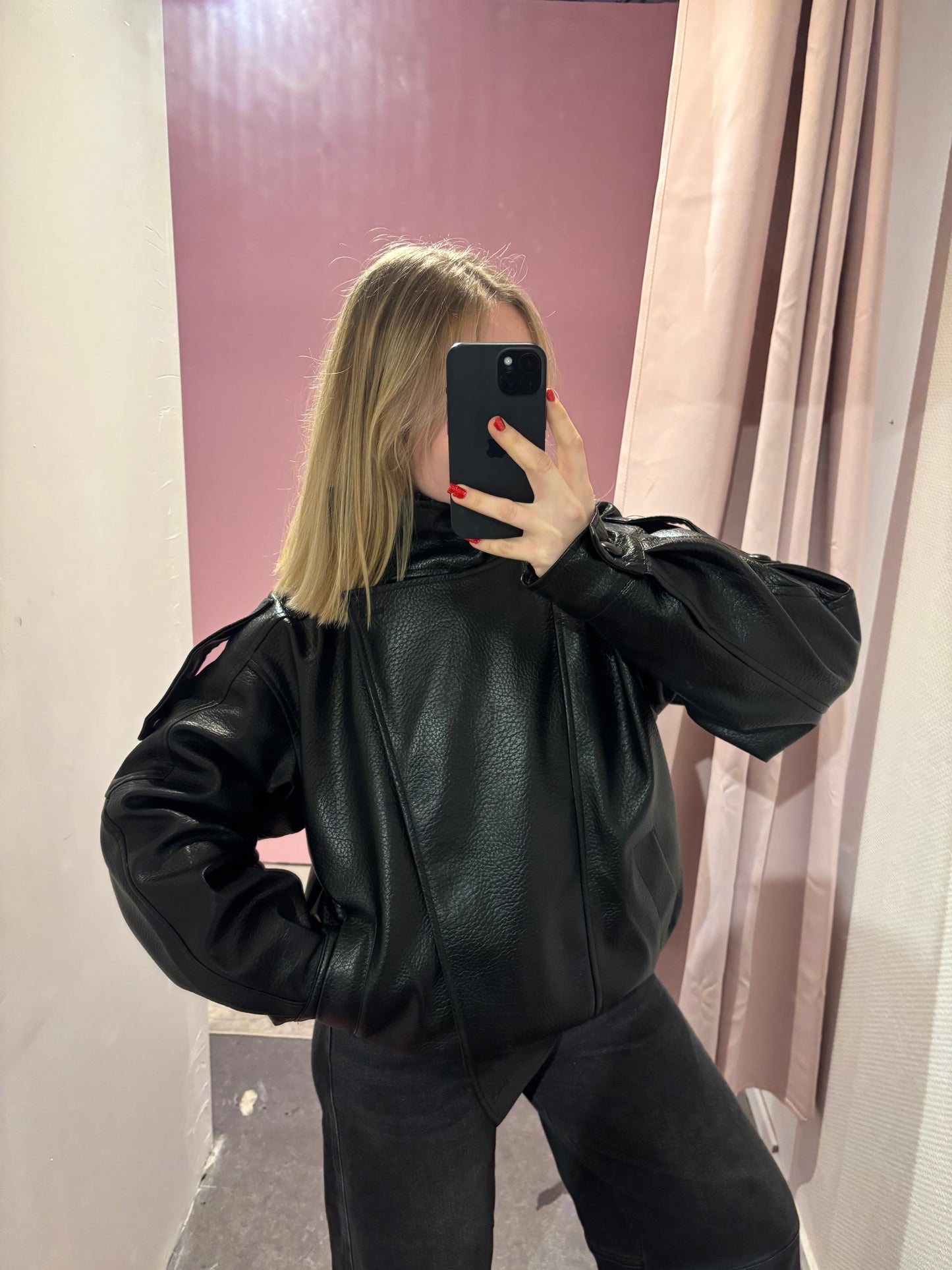 Veste simili cuir aviateur oversize noire