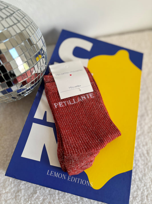 Chaussette à paillettes pétillante terra cota
