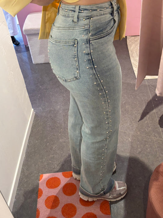 Jeans à clous bleu délavé