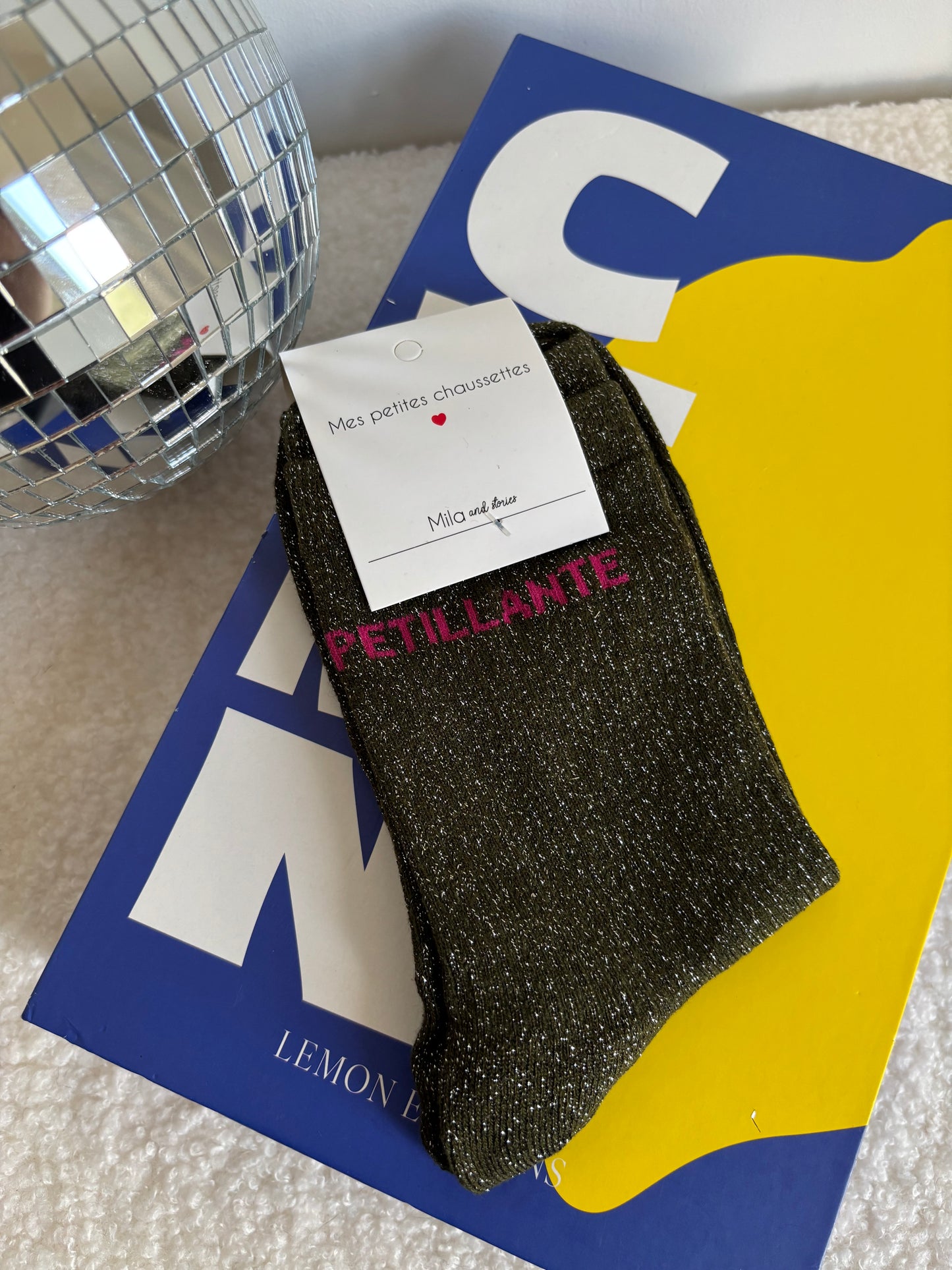 Chaussette à paillettes pétillante kaki