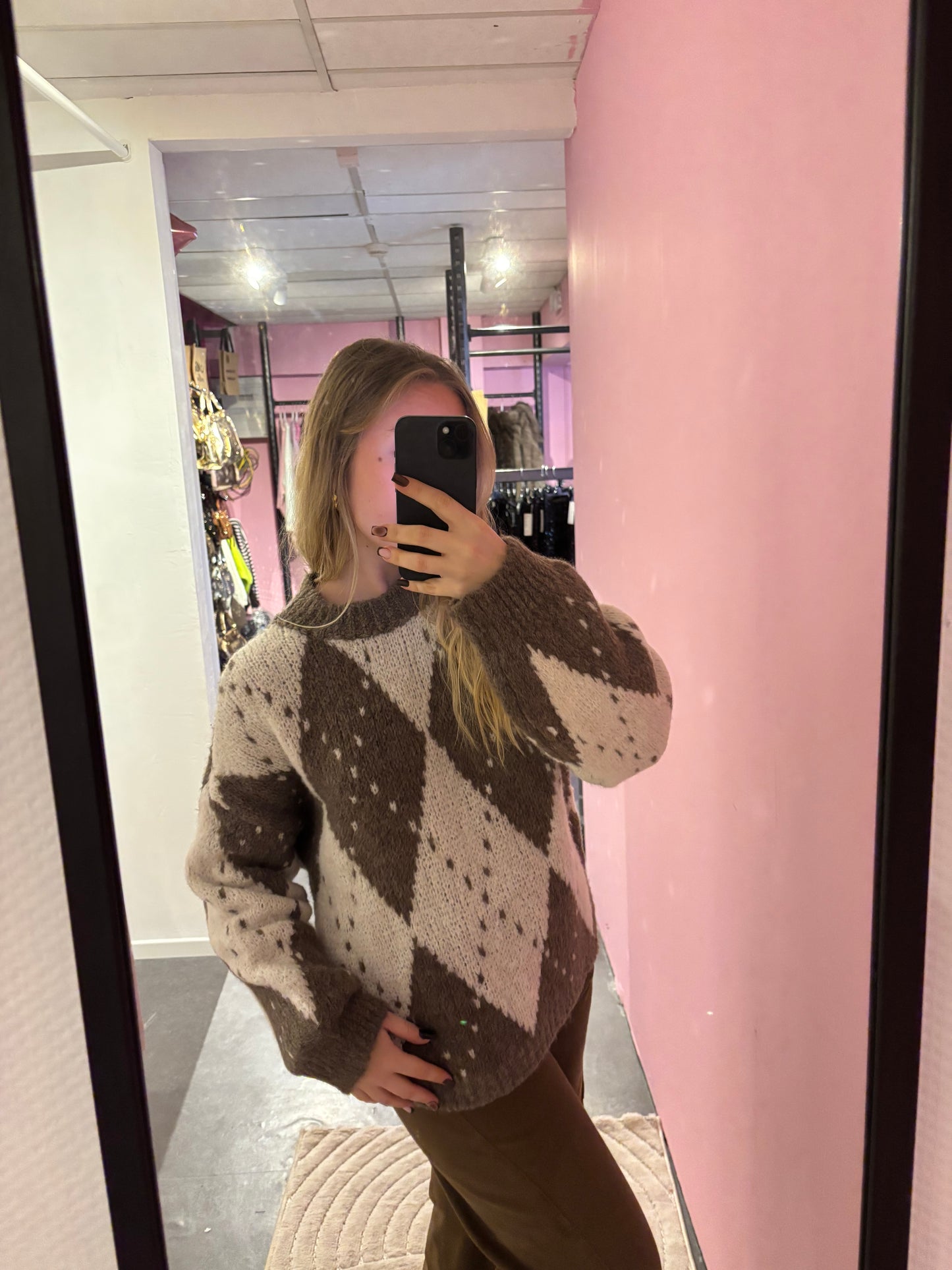 Pull Carreaux Taupe