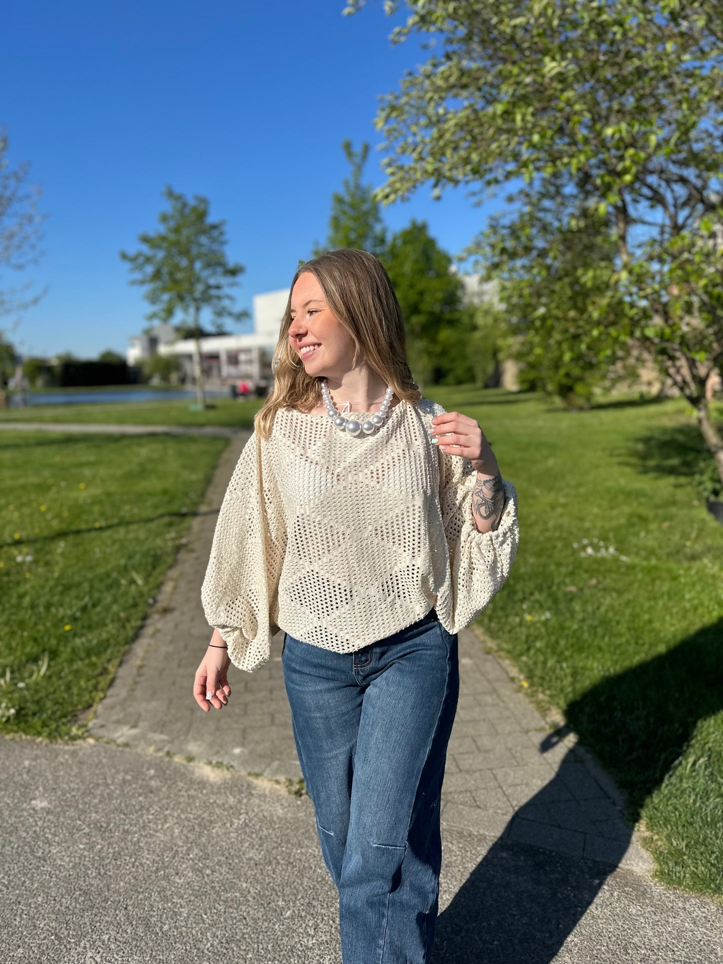 Top Noeud maille beige et dorée