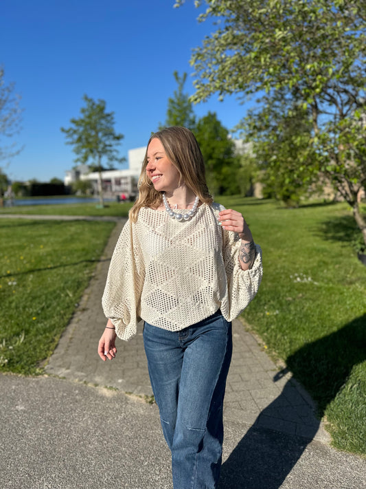 Top Noeud maille beige et dorée