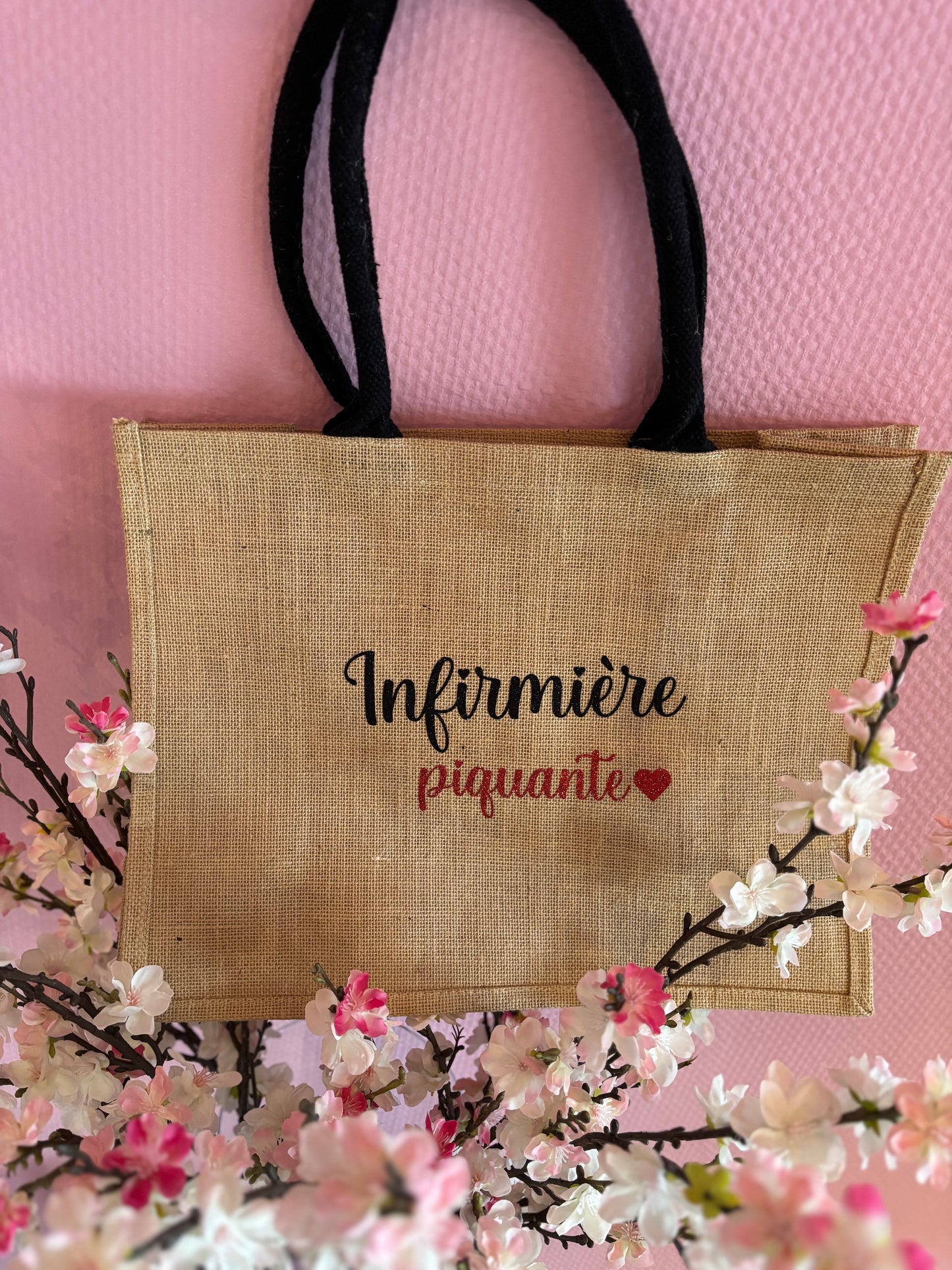 Grand sac en jute beige infirmière piquante