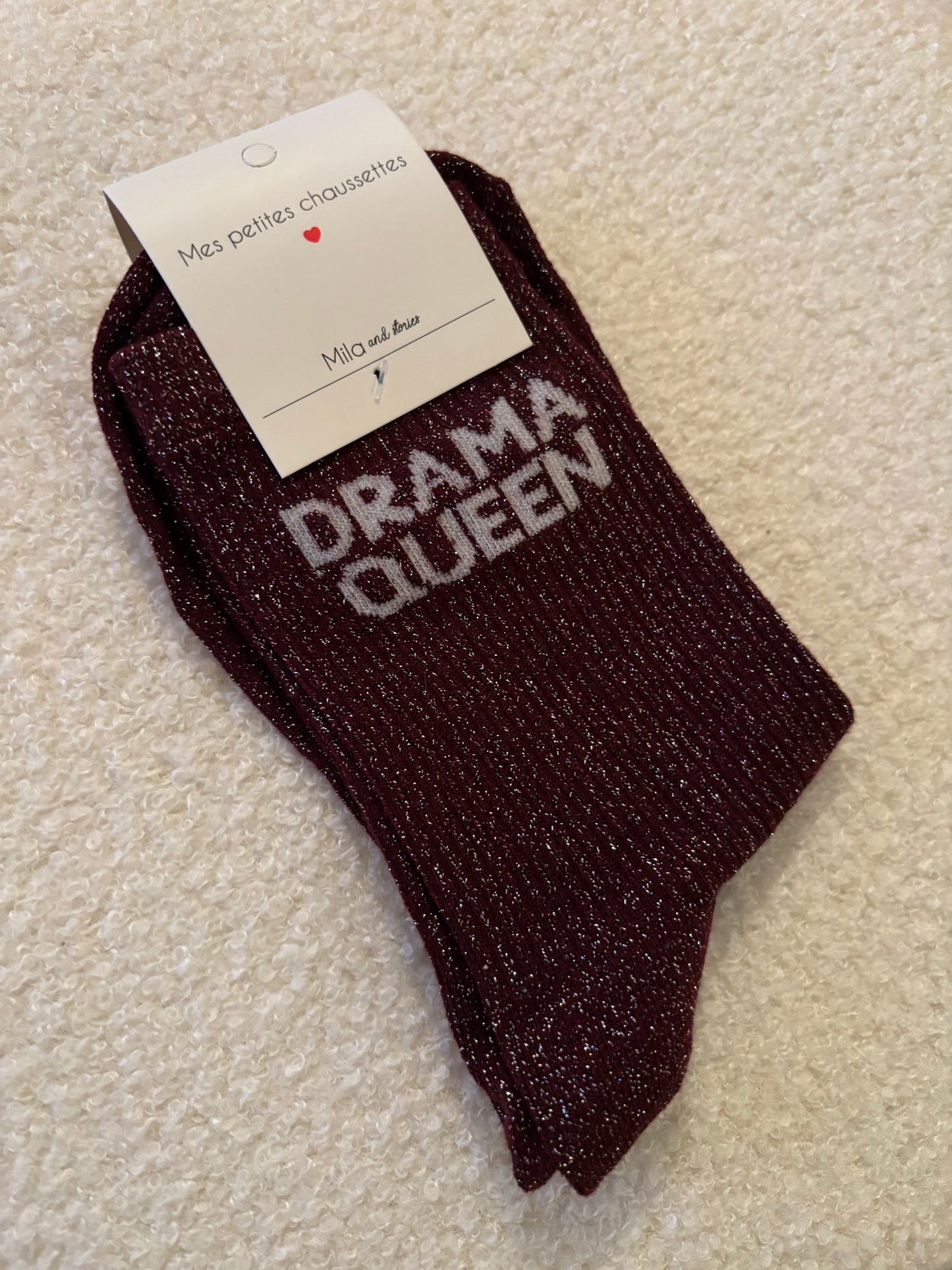 Chaussette à paillettes drama queen chocolat bordeaux