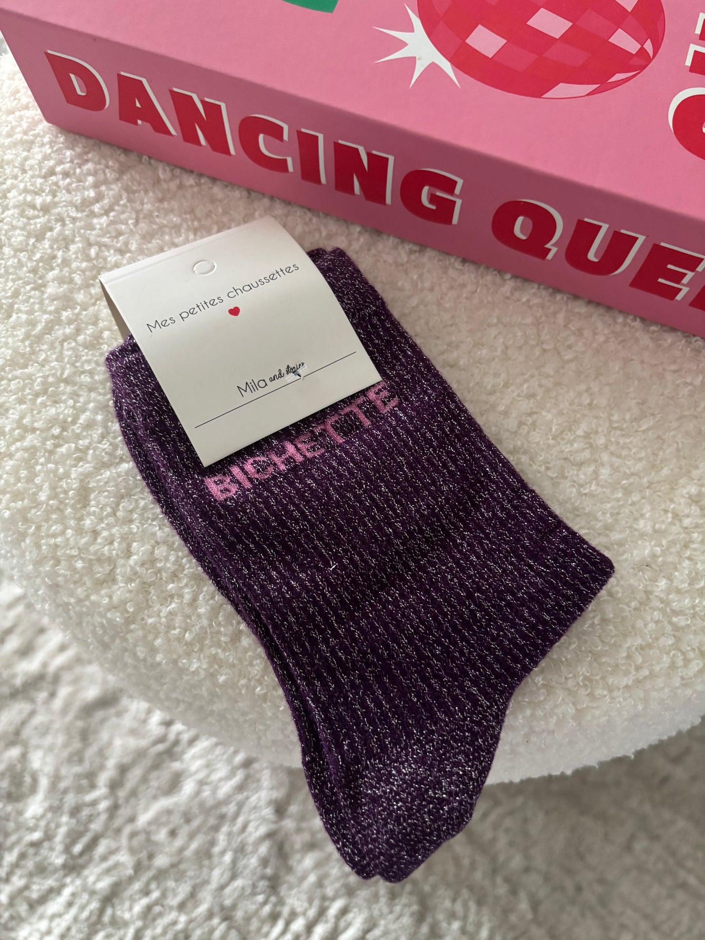Chaussette à paillettes bichette mauve