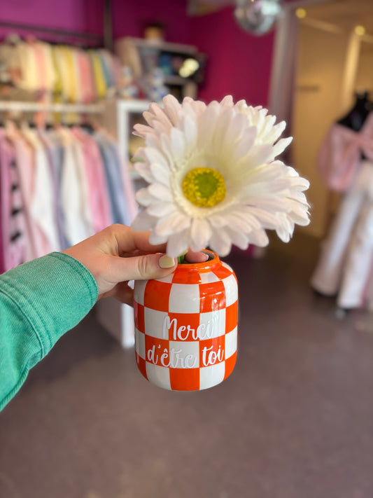 Vase à carreaux orange et blanc Merci d’être toi