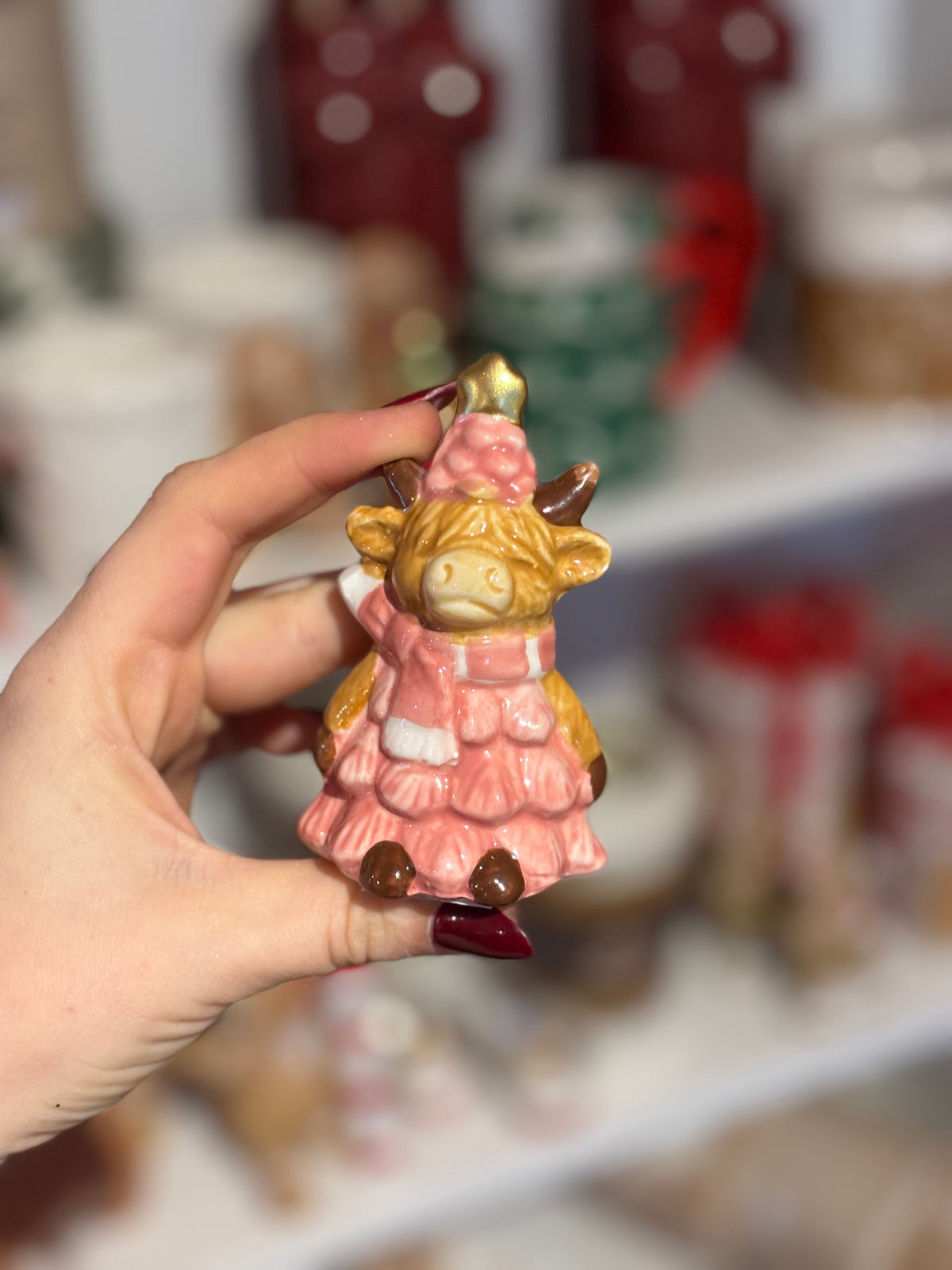 Mini vache de Noël Rose