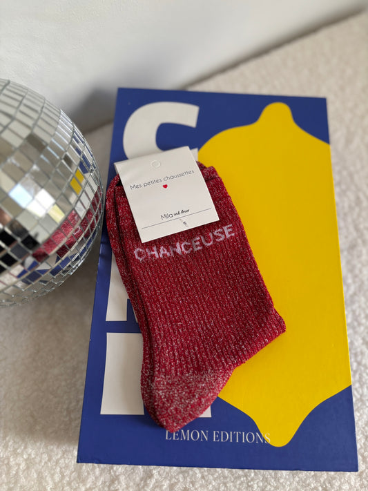 Chaussette à paillettes chanceuse rouge