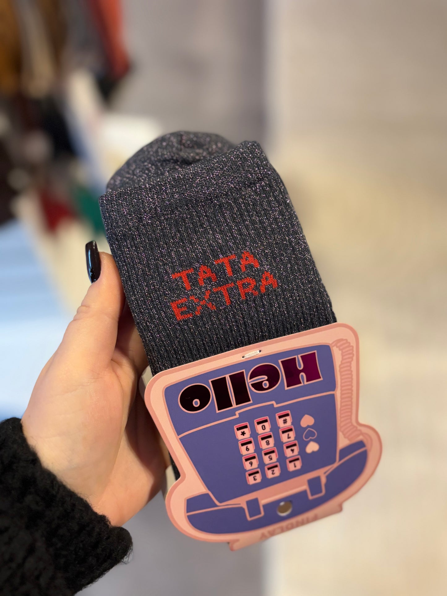 Chaussette à paillettes tata extra bleu marine/gris