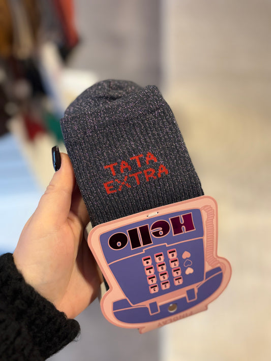 Chaussette à paillettes tata extra bleu marine/gris