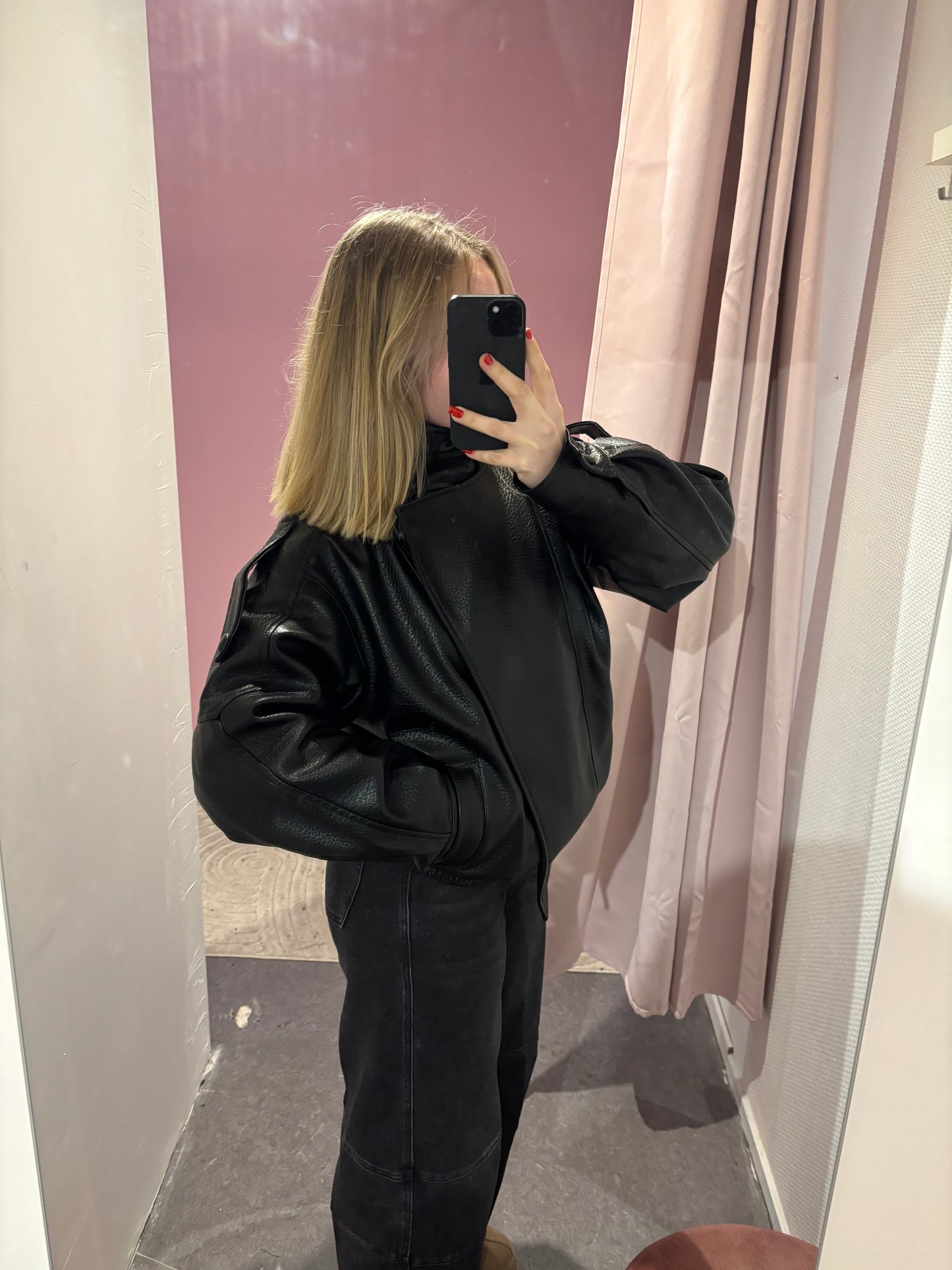 Veste simili cuir aviateur oversize noire