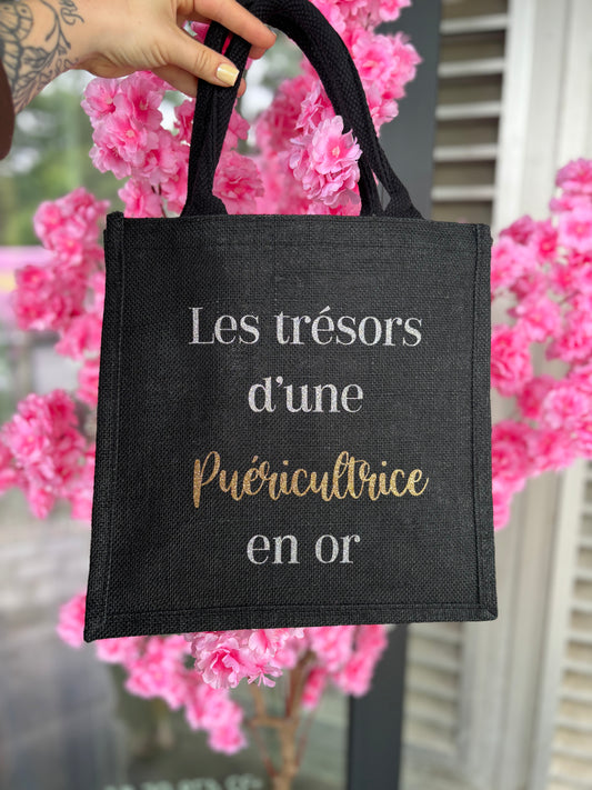 Sac en jute les trésors d’une puéricultrice en or noir