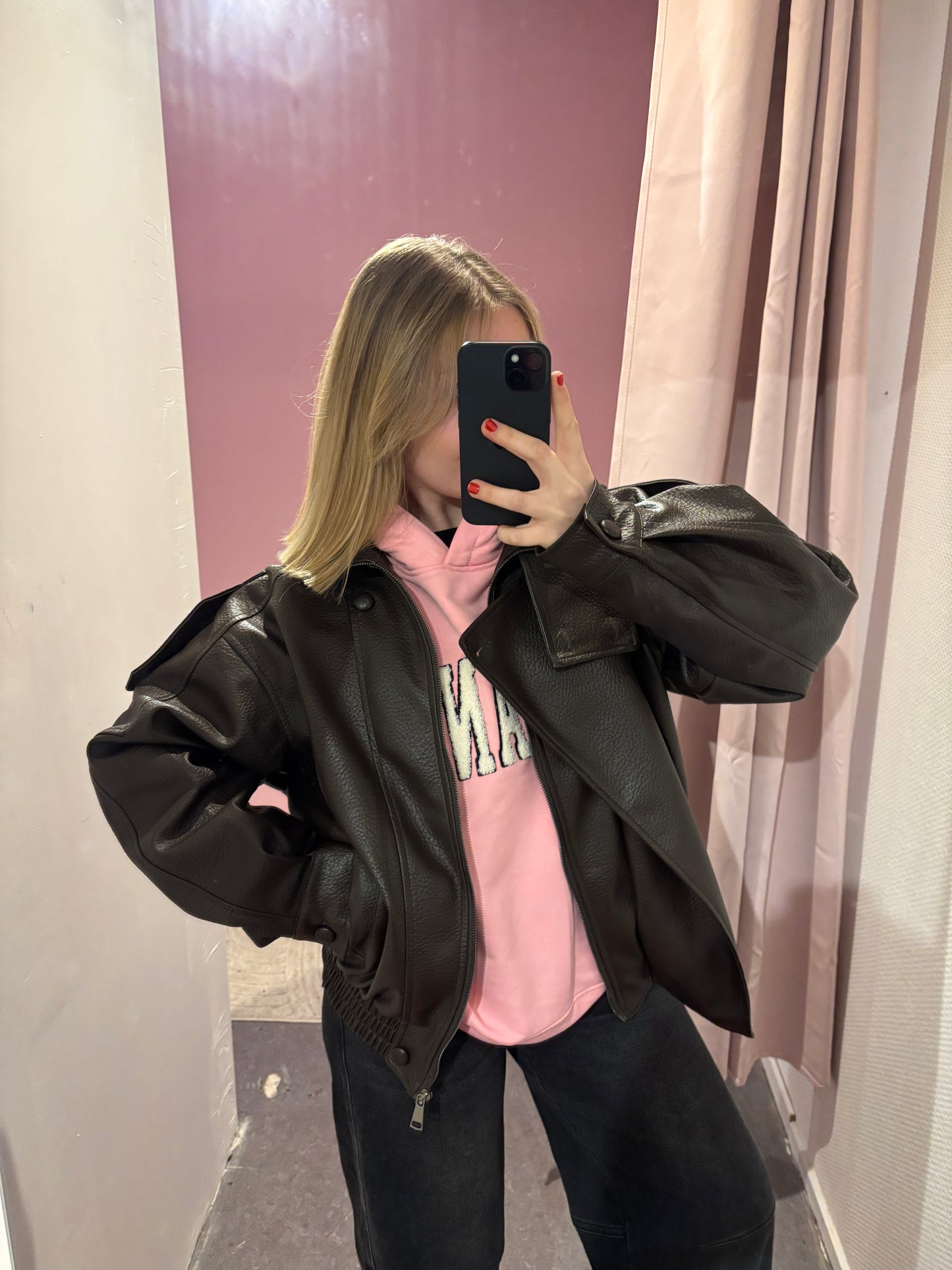 Veste simili cuir aviateur oversize Choco