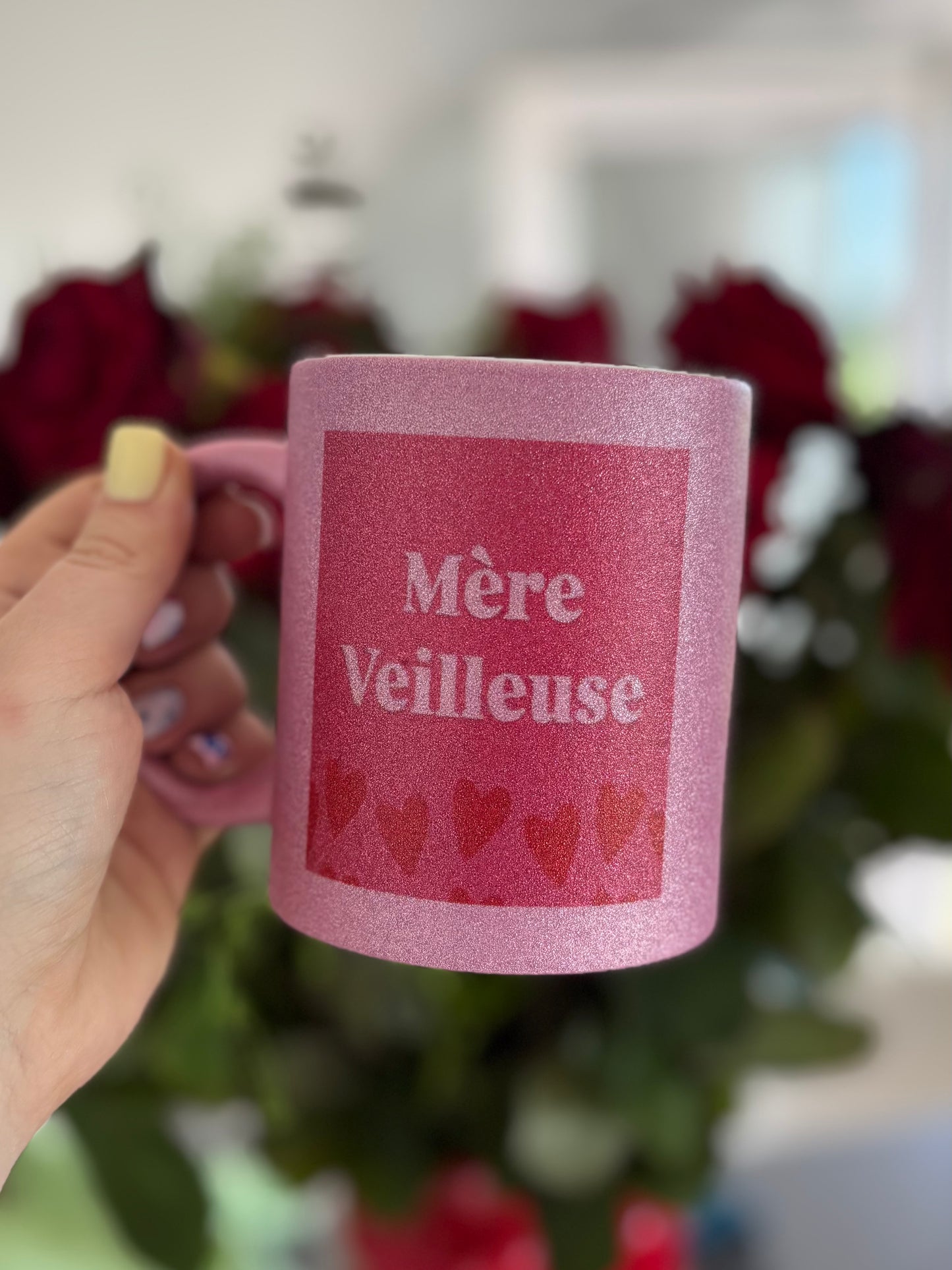 Mug à paillettes rose mère veilleuse