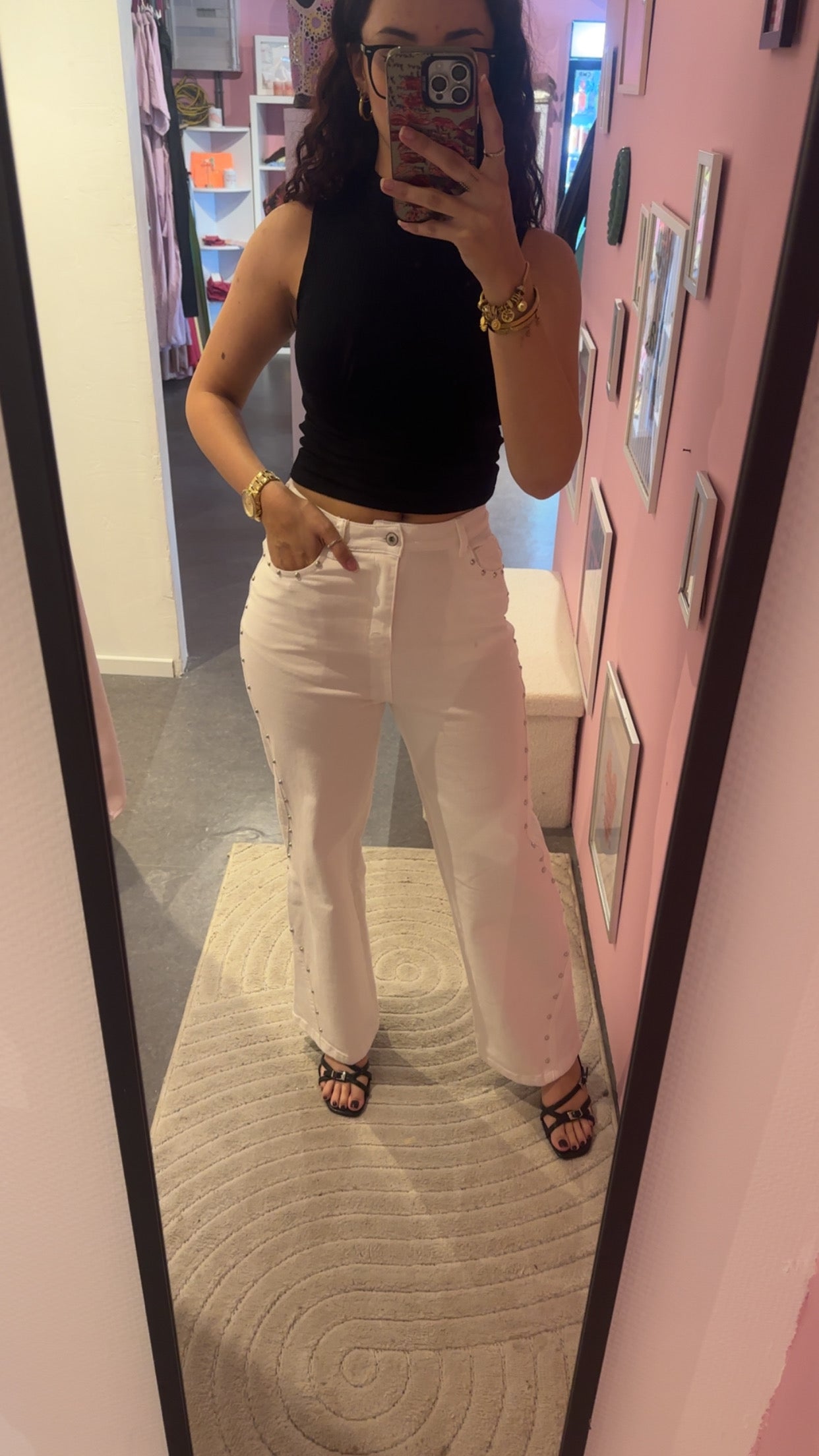 Jeans blanc à clous