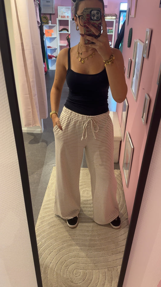 Pantalon ligné blanc et beige