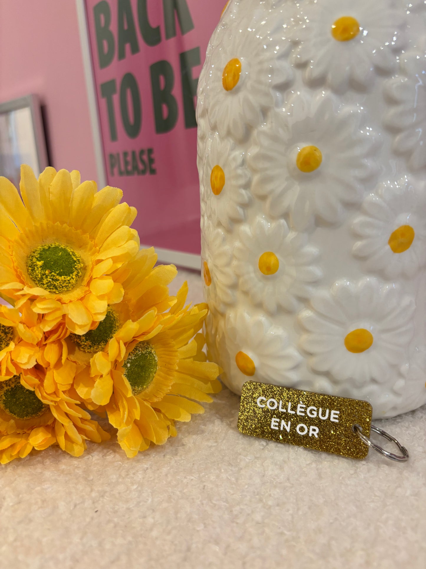 Porte clé à paillettes : collègue en or