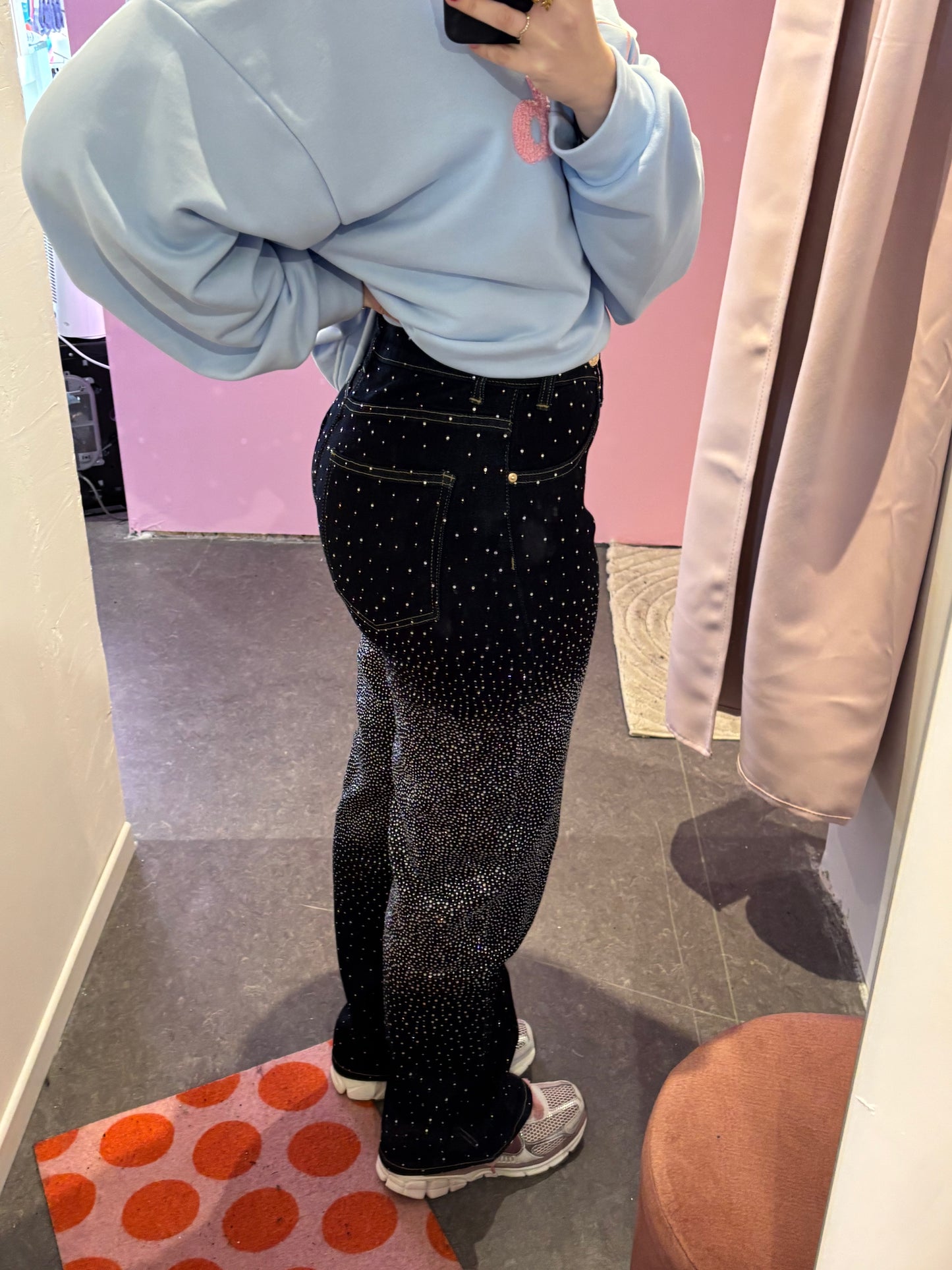 Jean asymétrique strass bleu marine