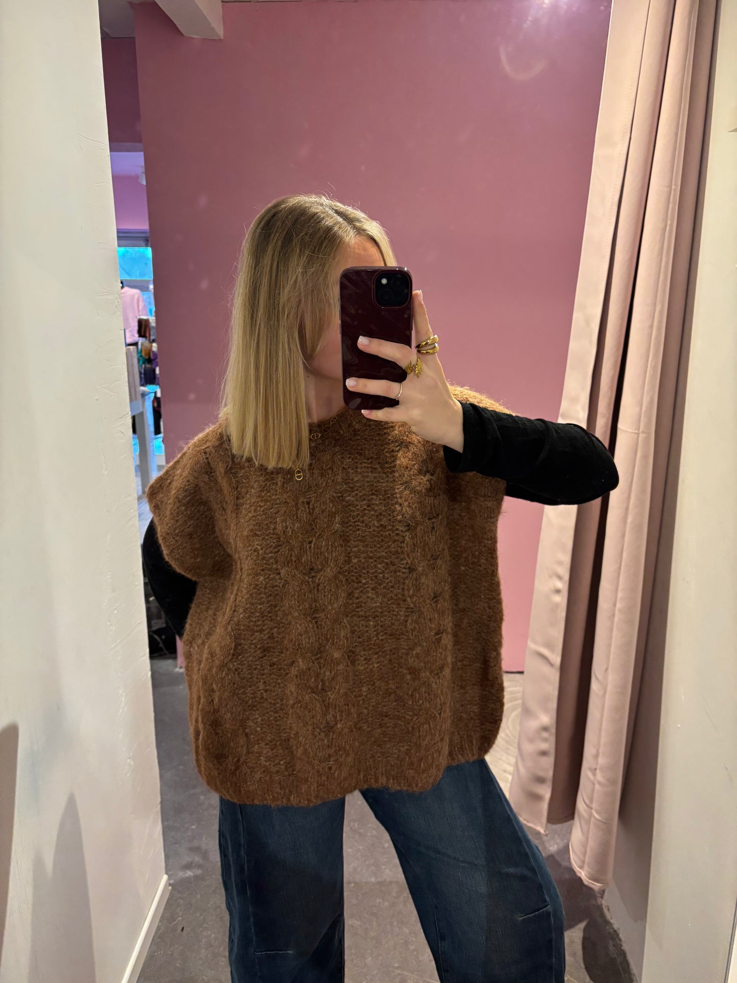 Pull sans manche brun