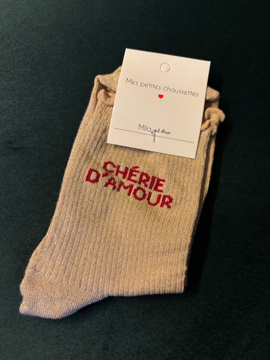 Chaussette à paillettes chérie d’amour beige