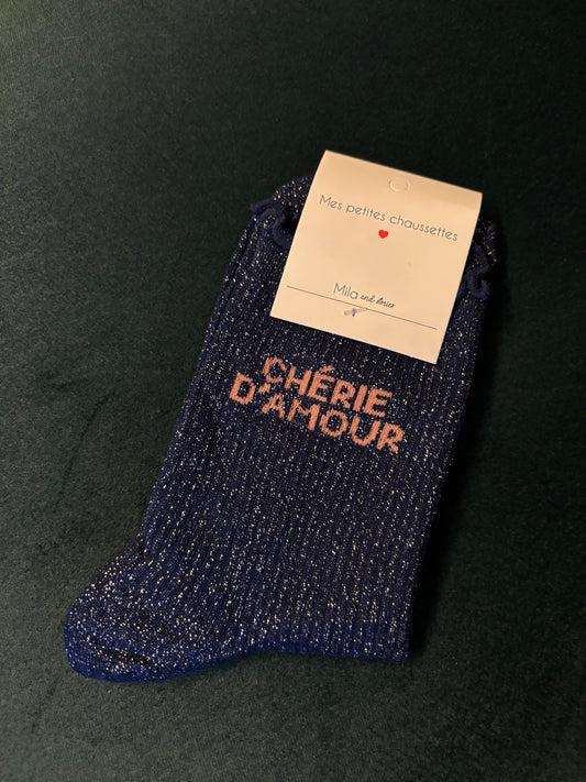 Chaussette à paillettes chérie d’amour bleu marine