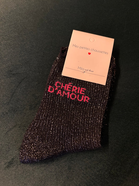 Chaussette à paillettes chérie d’amour noires