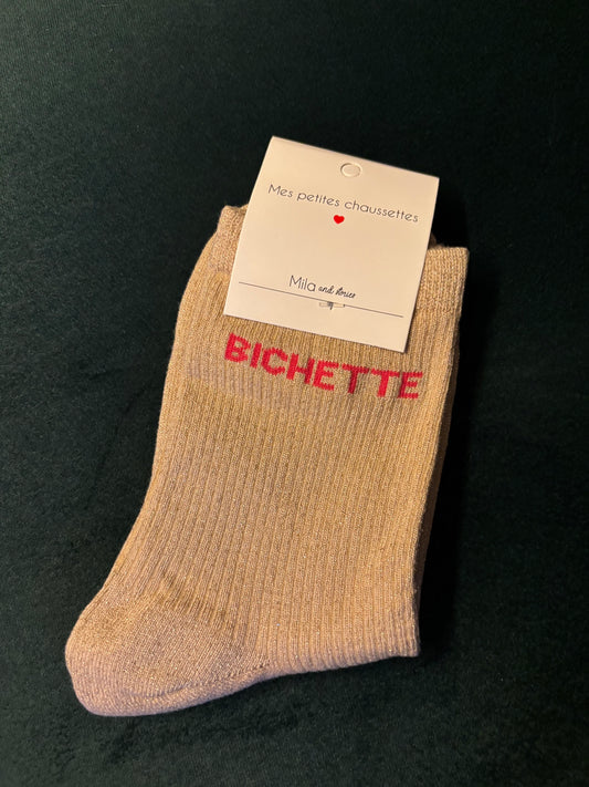 Chaussette à paillettes bichette beige