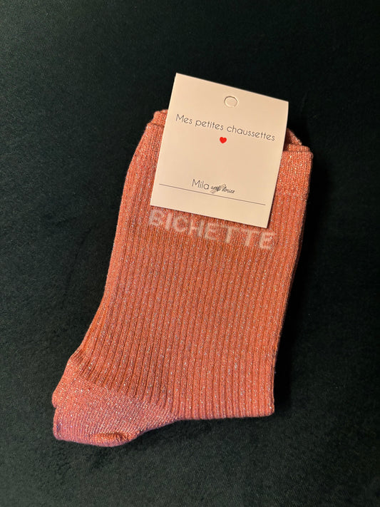 Chaussette à paillettes bichette rose pale