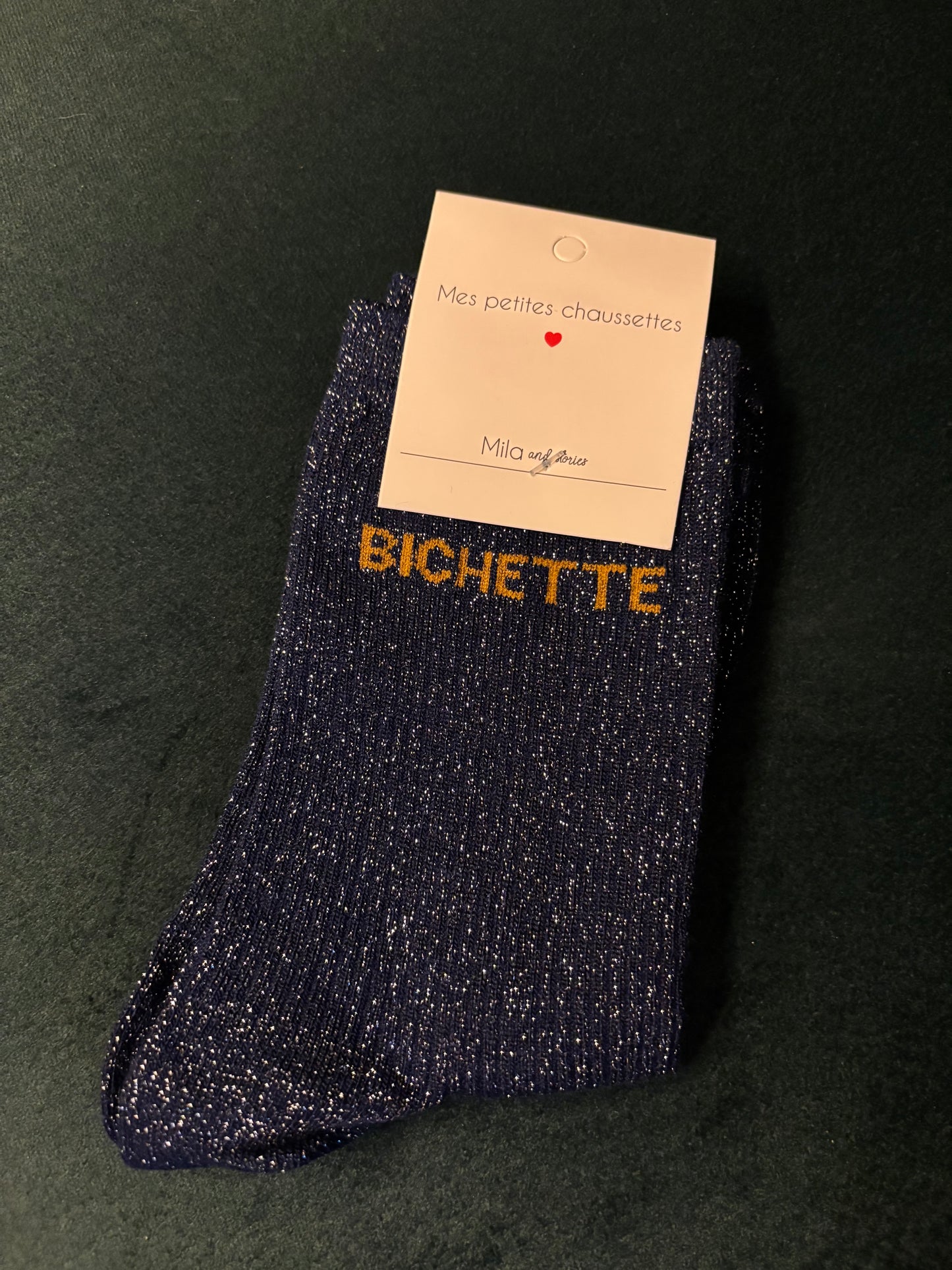 Chaussette à paillettes bichette bleu marine