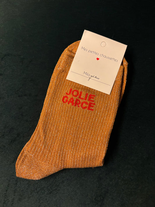 Chaussette à paillettes jolie garce camel
