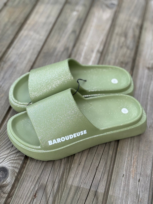 Claquette à paillettes baroudeuse kaki