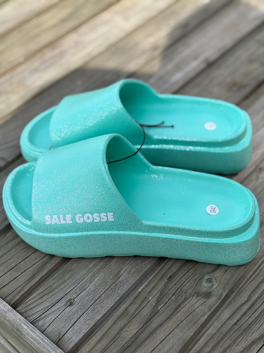 Claquette à paillettes sale gosse turquoise