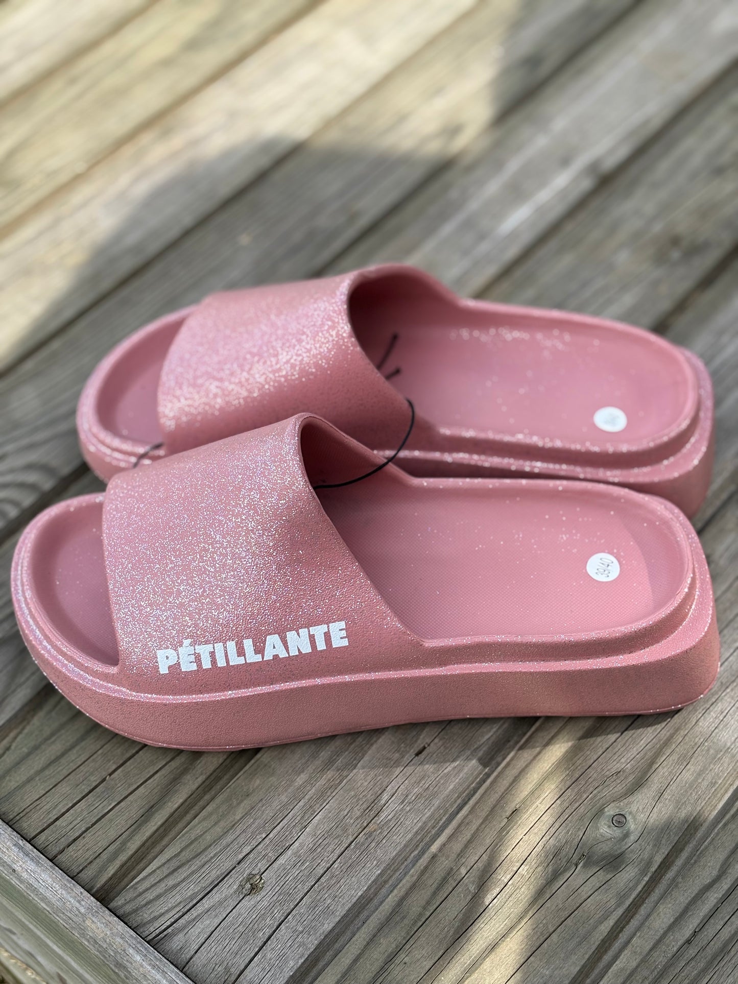 Claquette à paillettes pétillante rose poudré