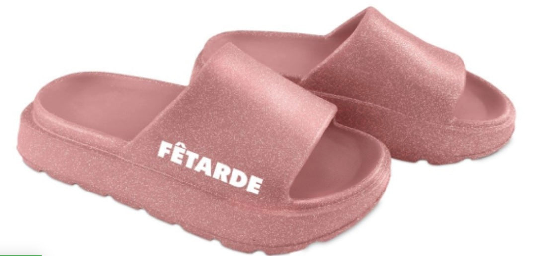 Claquette à paillettes fêtarde rose poudré