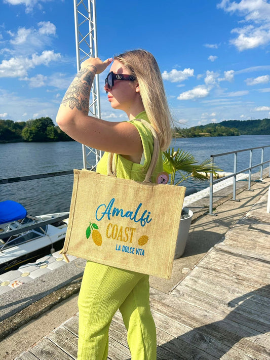 Grand sac en jute doré Amalfi Coast
