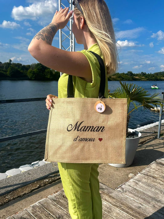 Grand sac en jute Maman d’amour