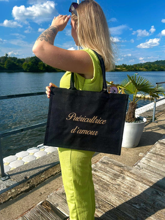 Grand sac en jute Puéricultrice d’amour