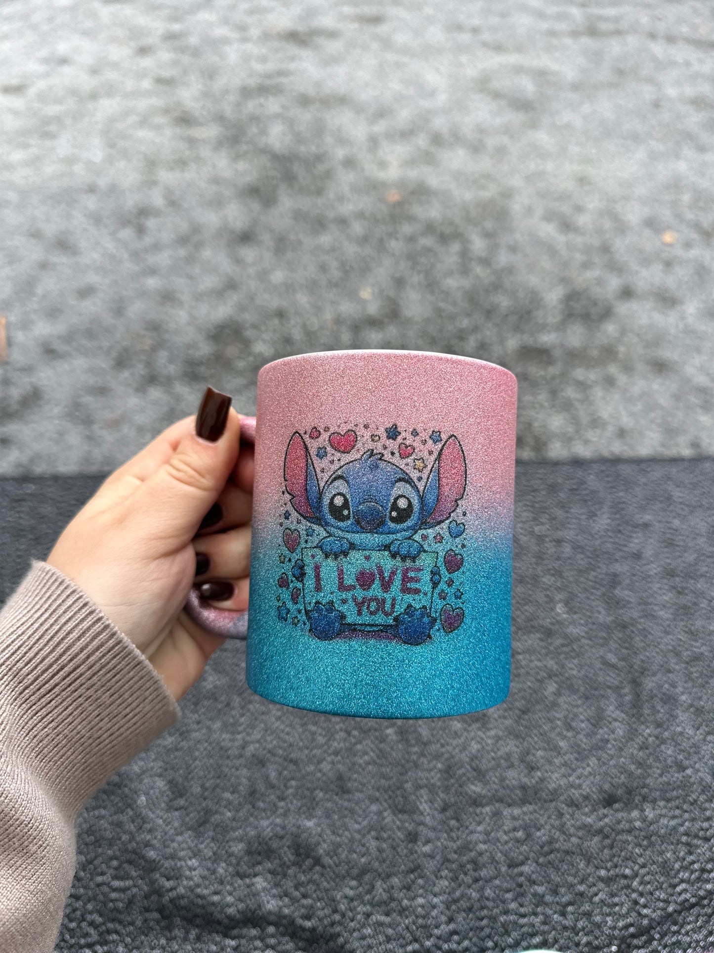 Mug Stitch à paillettes bi colore