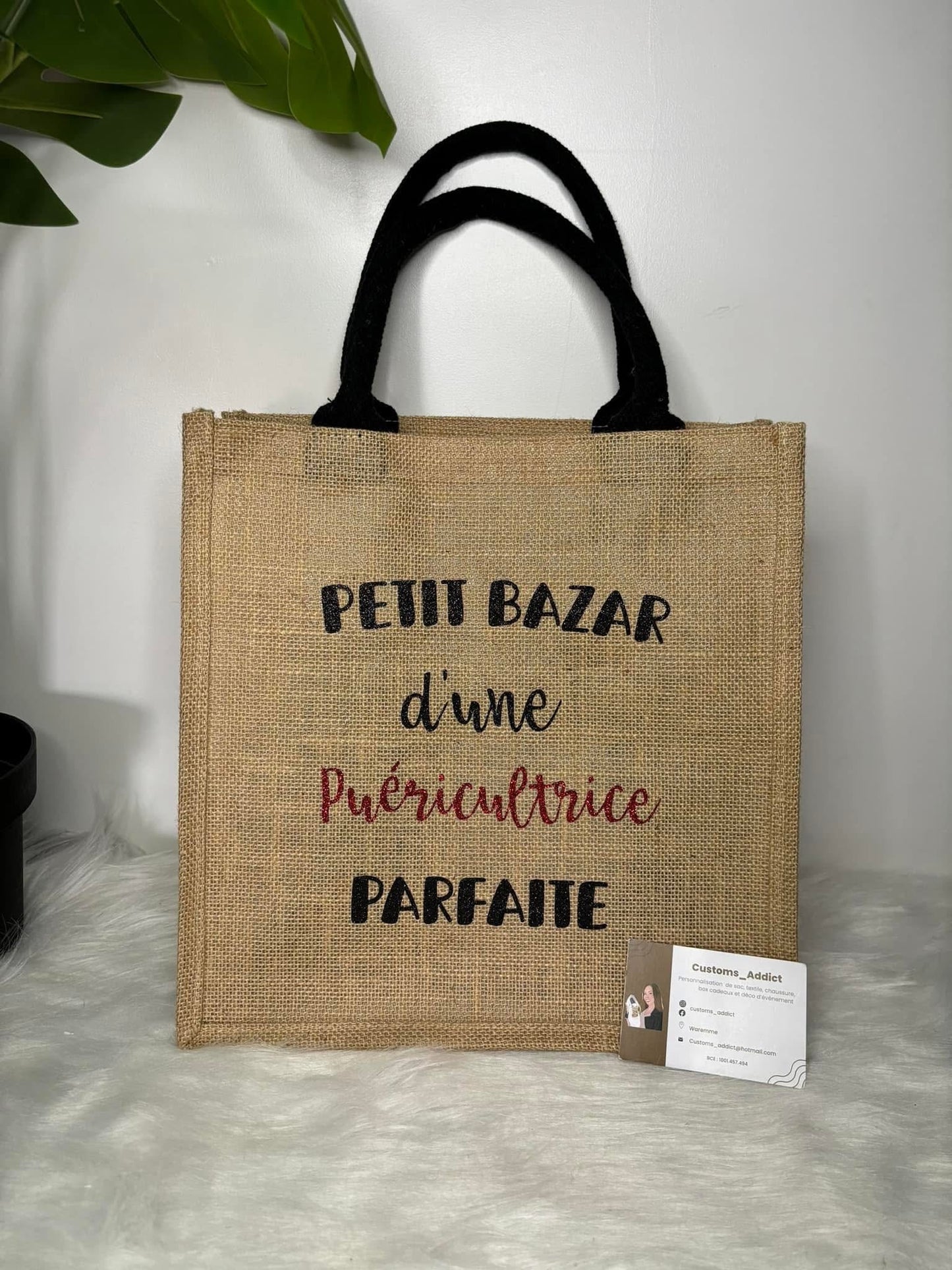 Moyen sac en jute beige Petit bazar + métier