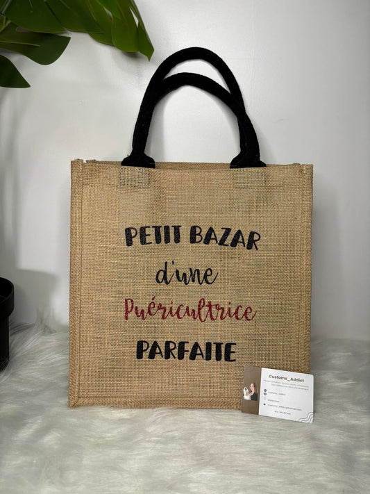 Moyen sac en jute beige Petit bazar + métier