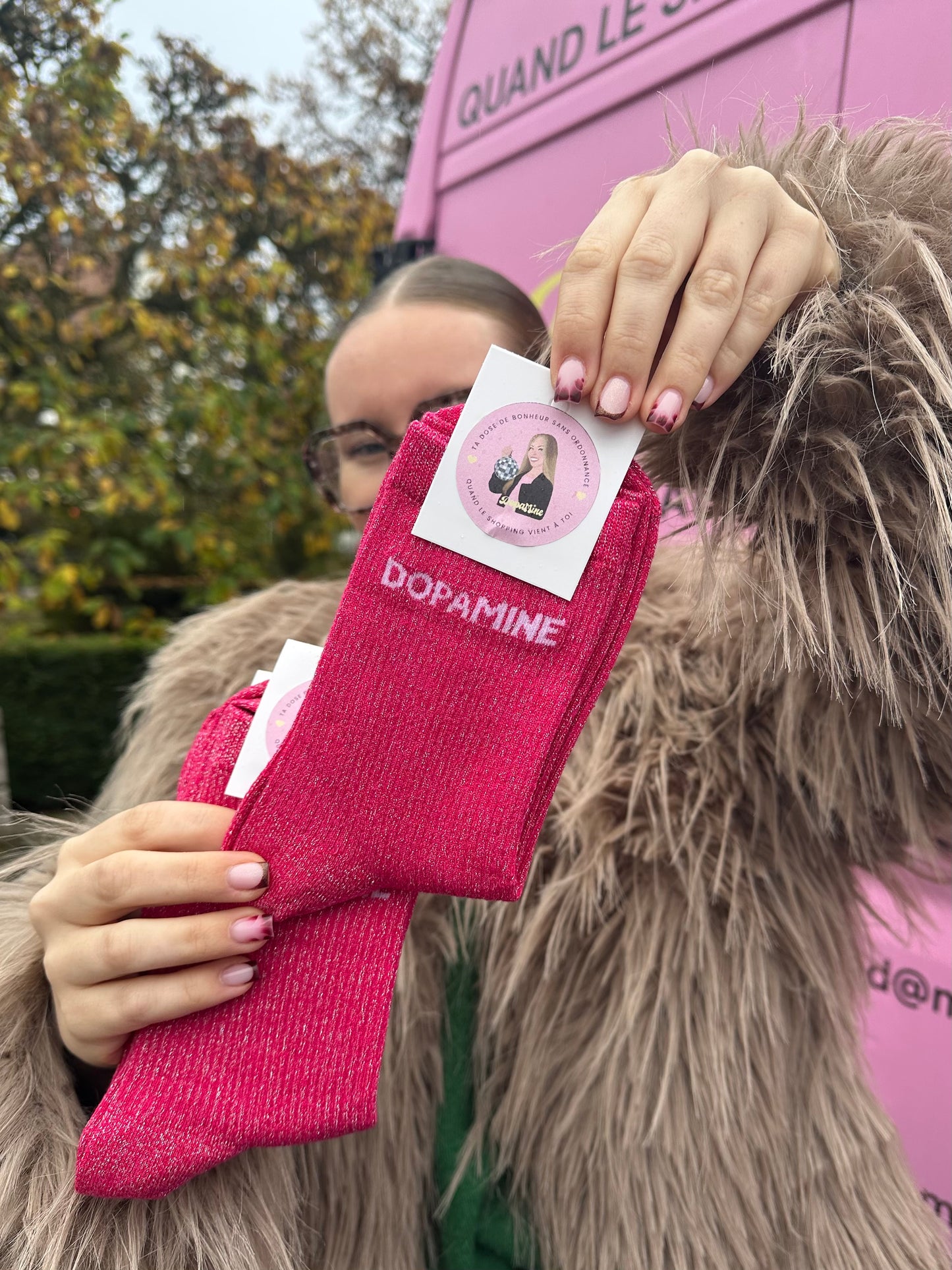 Chaussette à paillettes DOPAMINE fushia