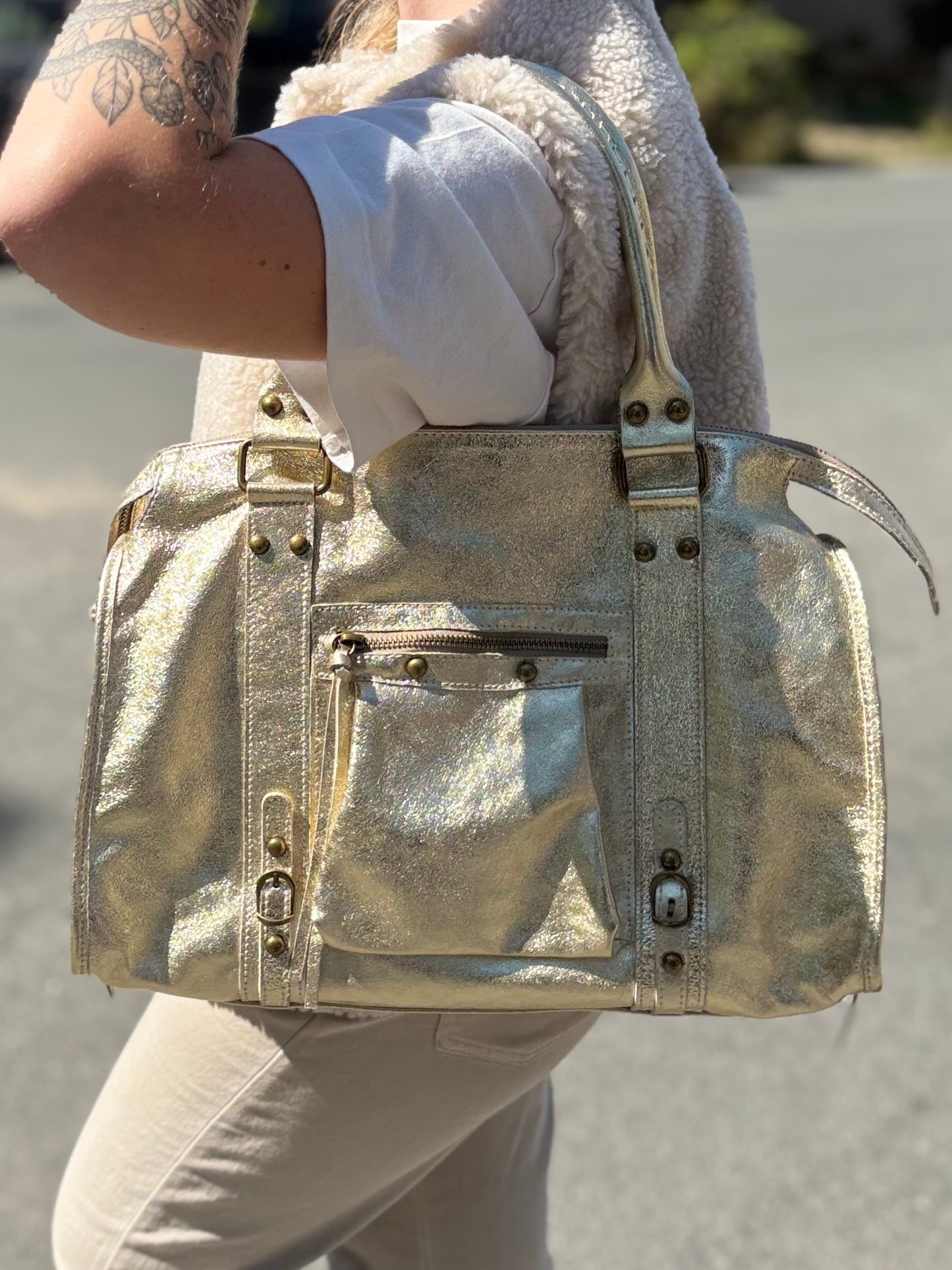 Sac Ciaga XXL Doré Brillant Cuir