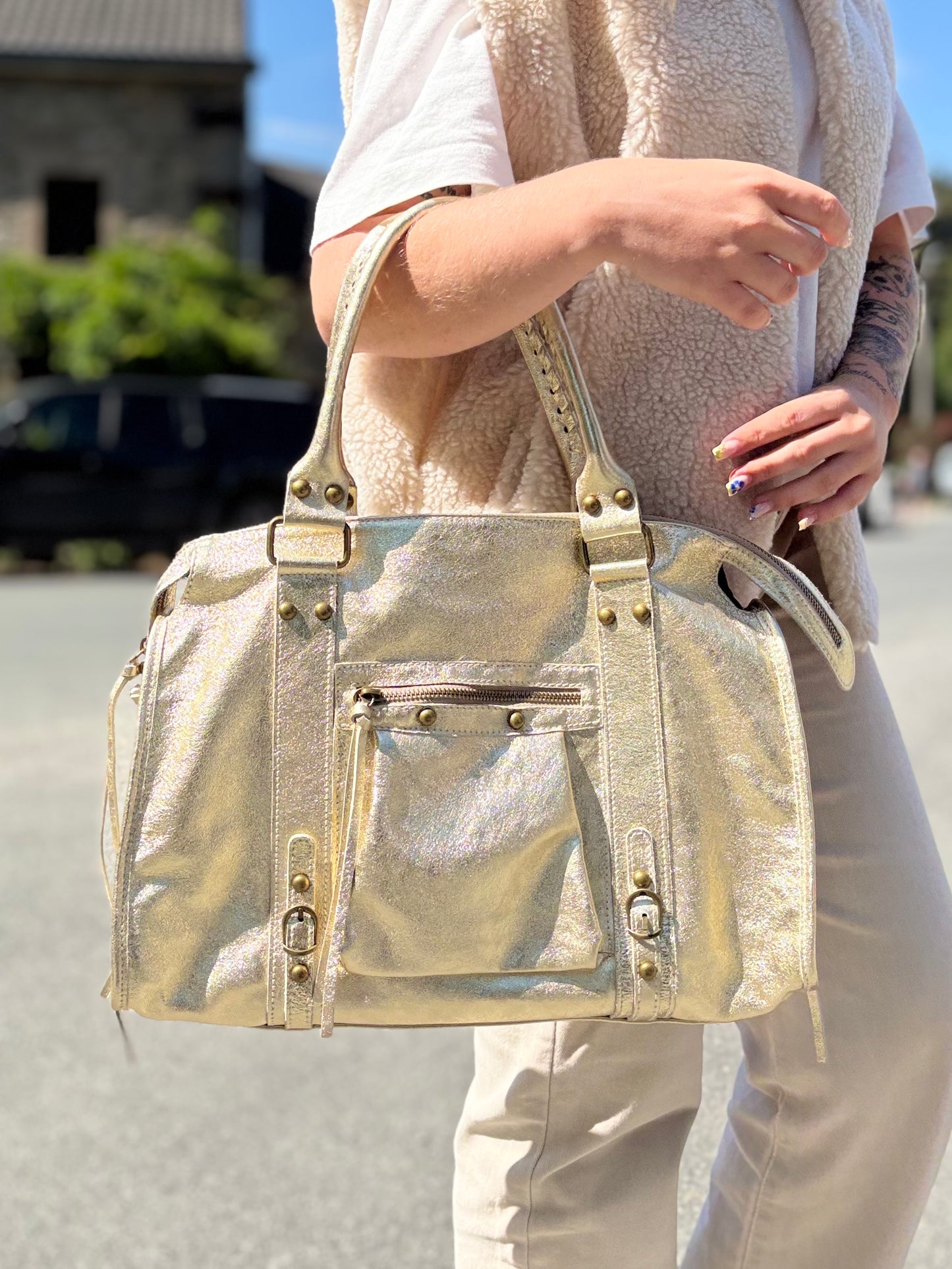 Sac Ciaga XXL Doré Brillant Cuir