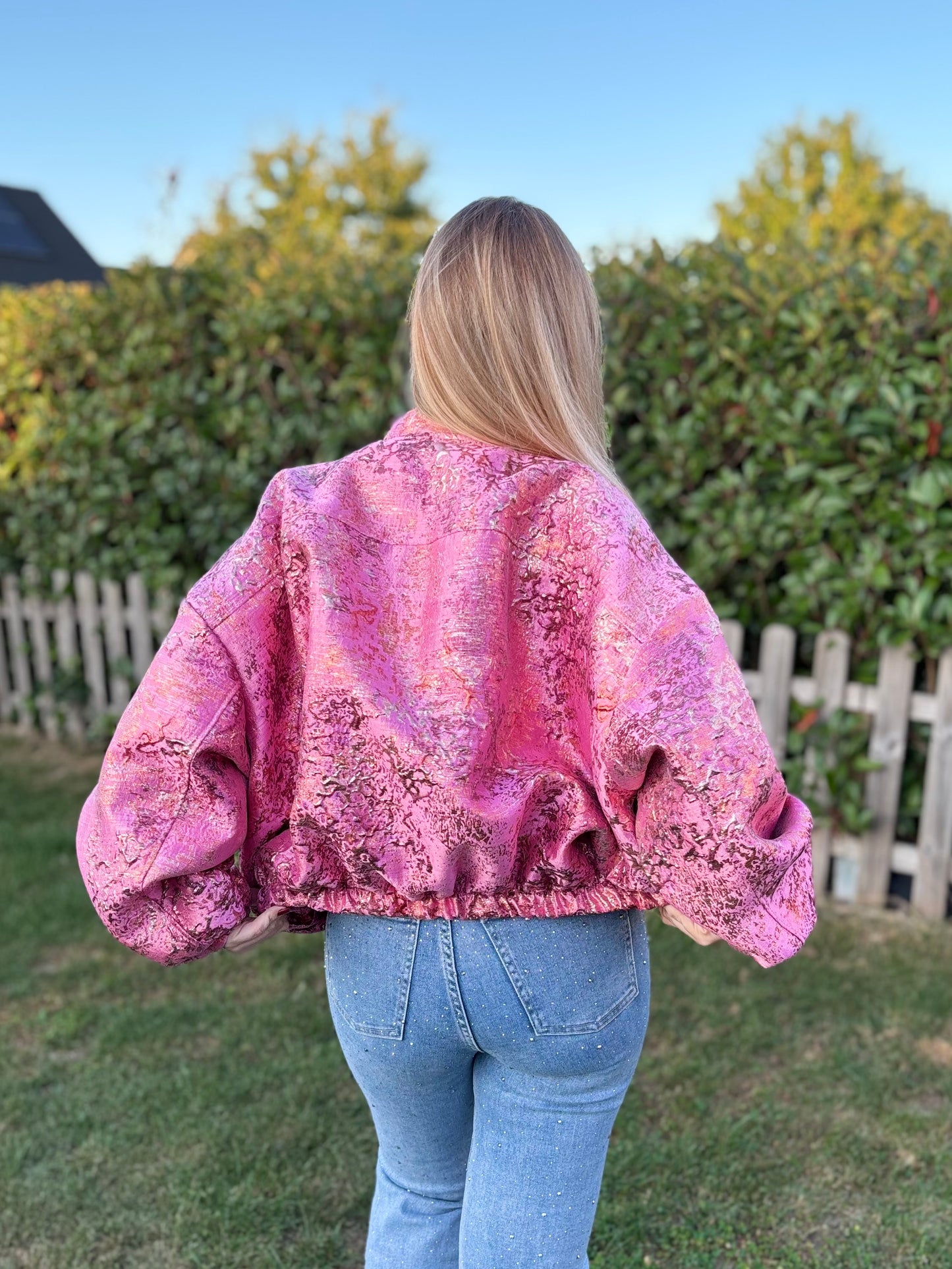 Veste Bomber Blossom Fushia et Dorée
