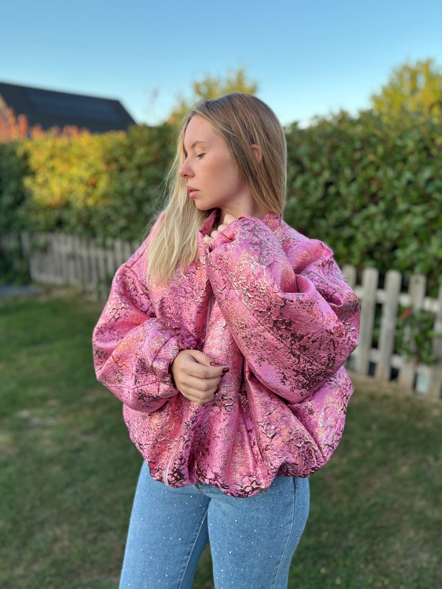 Veste Bomber Blossom Fushia et Dorée