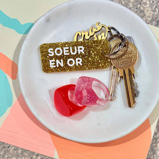 Porte clé à paillettes : sœur en or