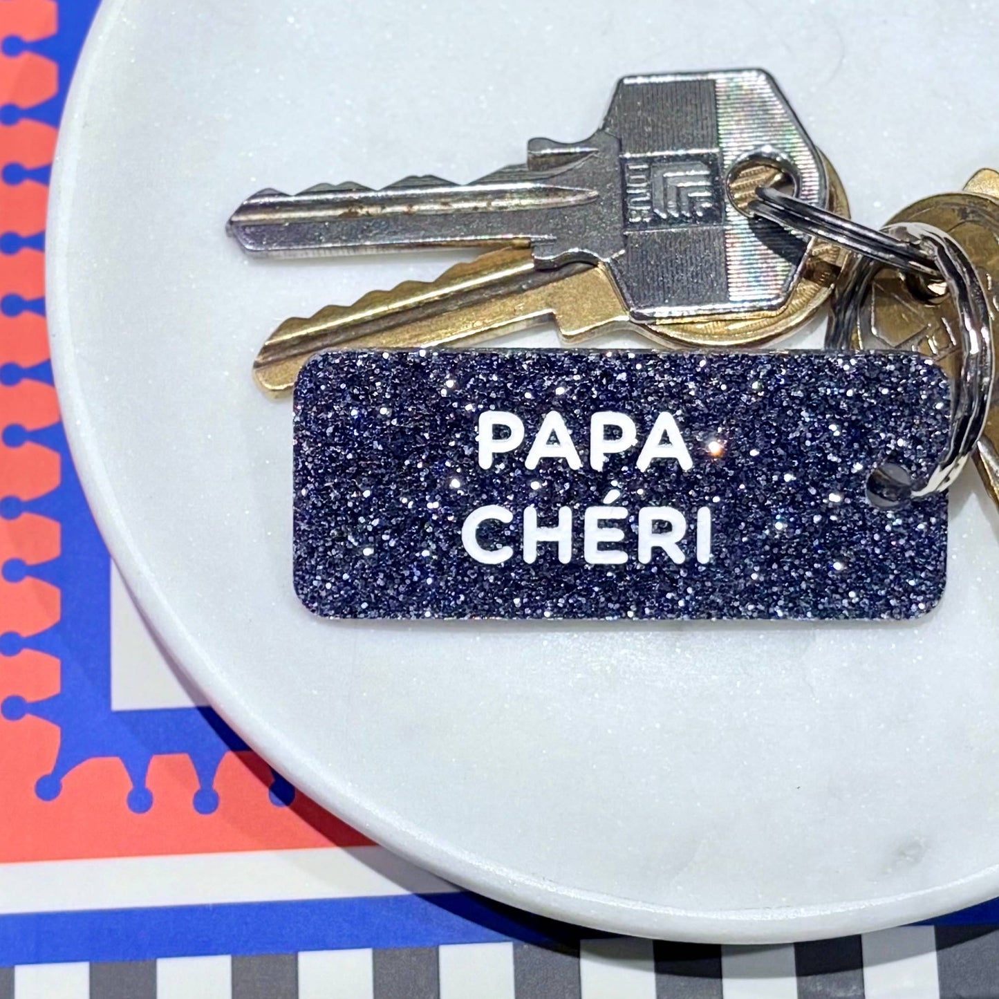 Porte clé à paillettes : papa chéri