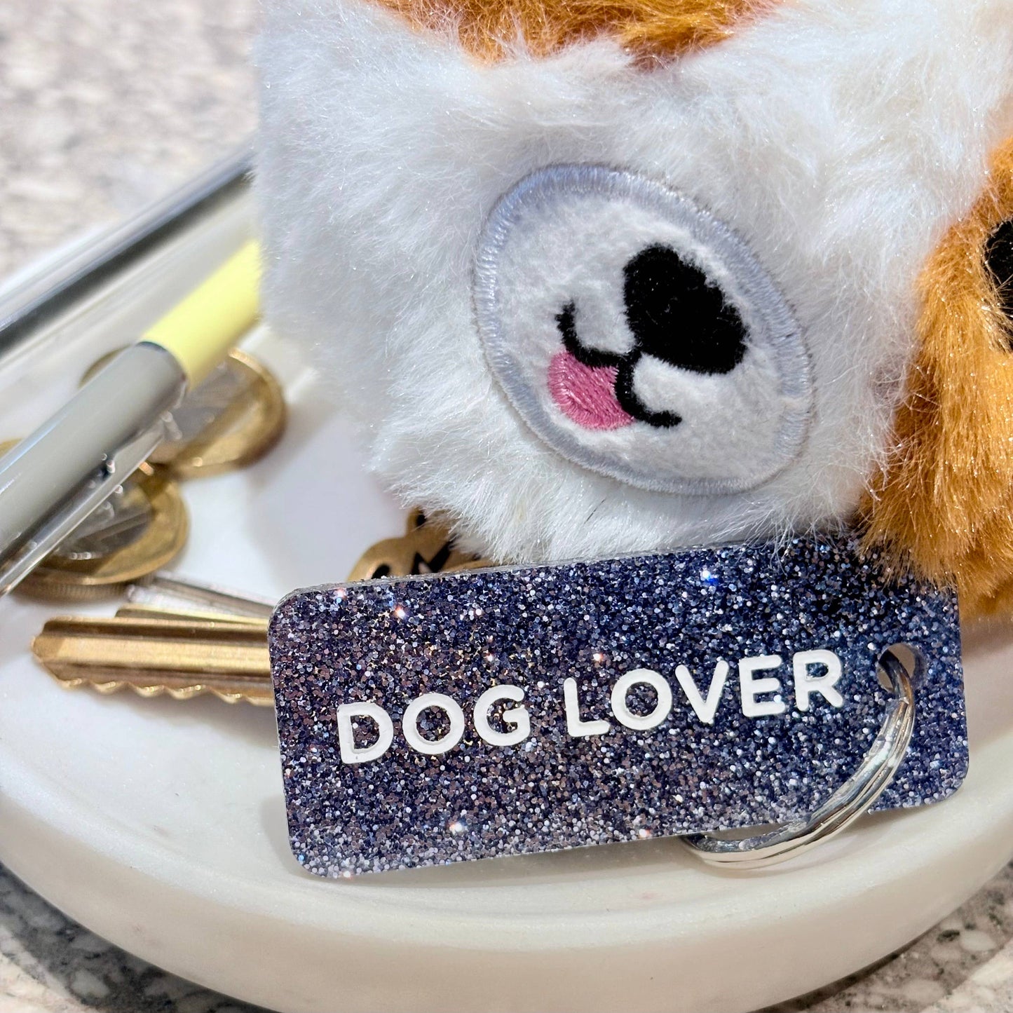 Porte clé à paillettes : Dog lover